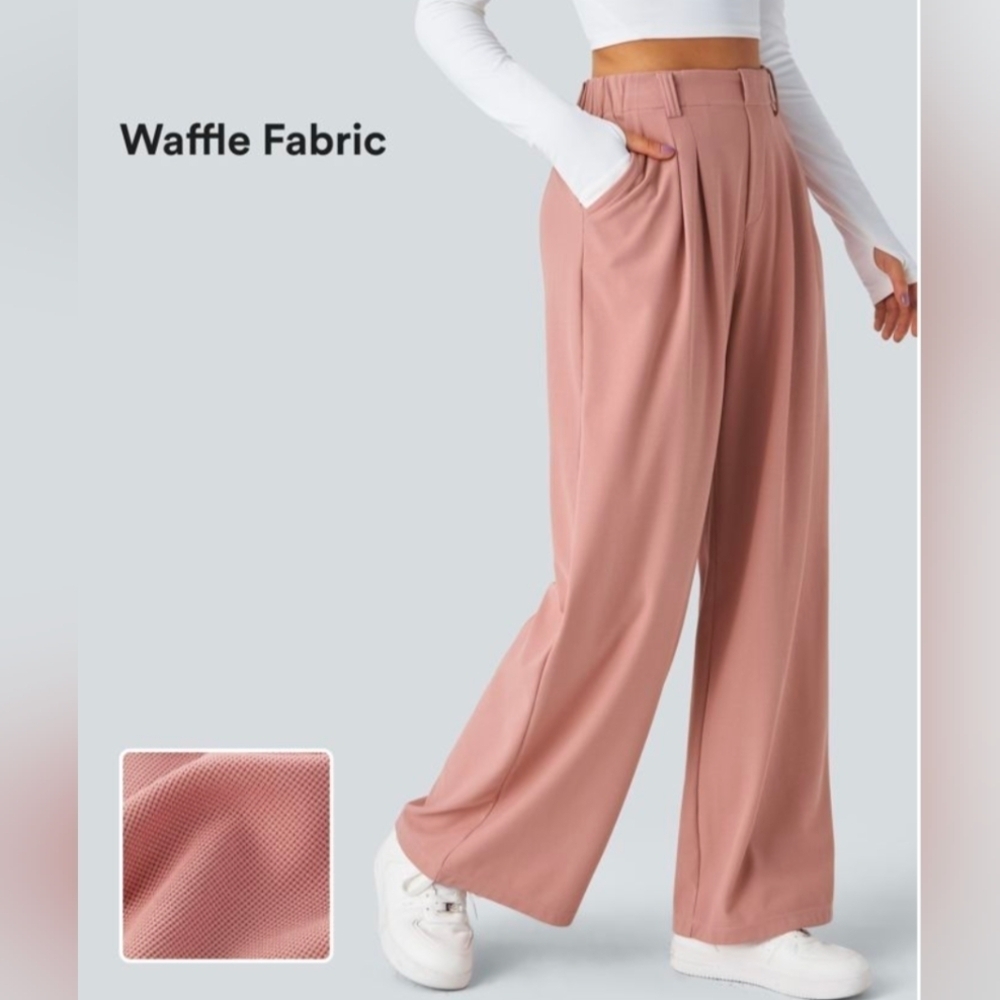 HALARA Women's Wide Leg Waffle Fabric Pants in Dusty Rose